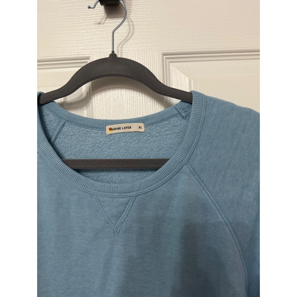 Marine Layer Mens XL Light Blue Raglan Crewneck Sweatshirt Pullover Fleece - Picture 3 of 7